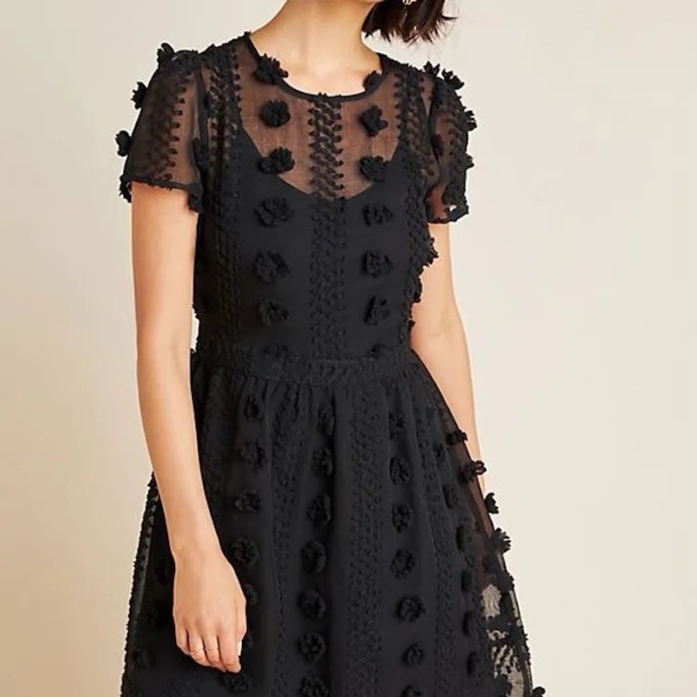Sunday in Brooklyn Black Dress with Textured Floral Accents